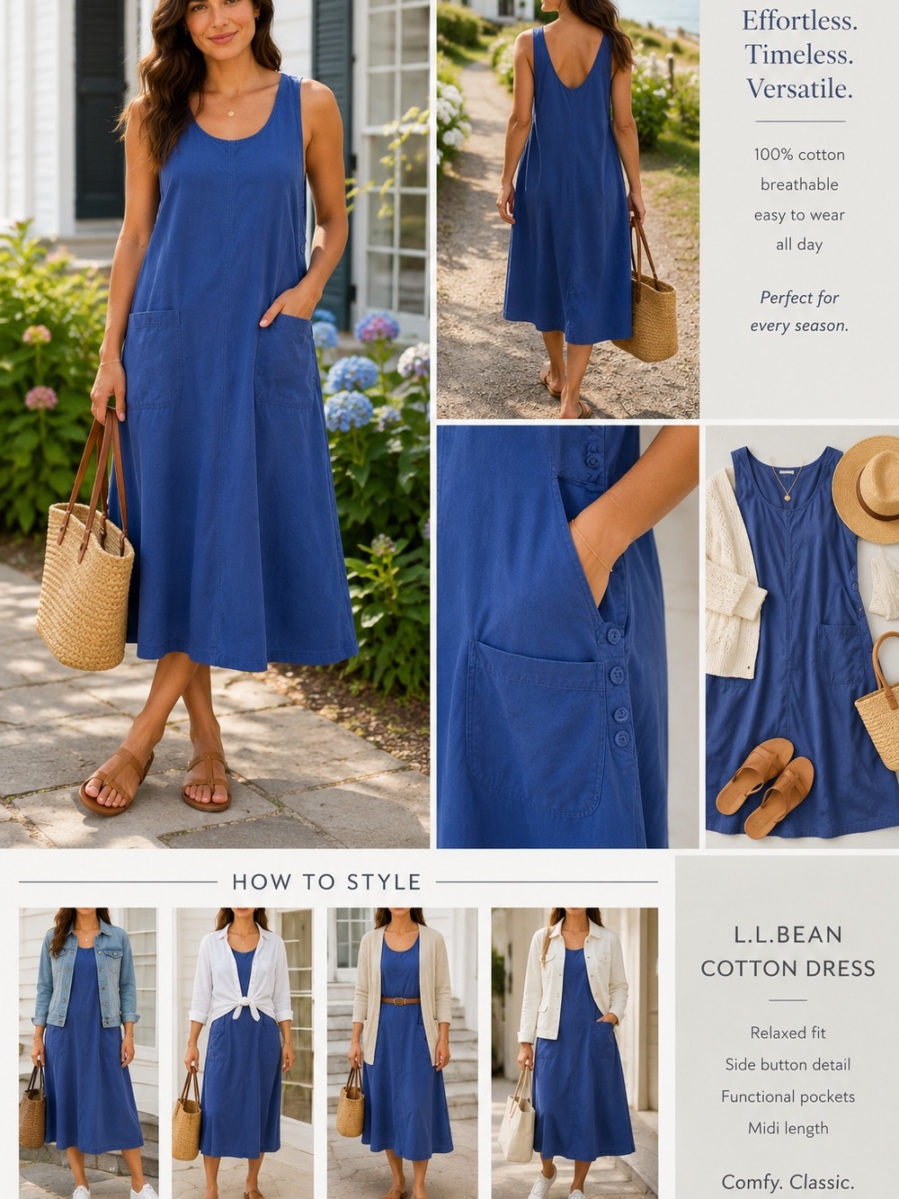 Eddie Bauer Women’s Blue Sleeveless Midi Shift Dress Petite XL Cottagecore